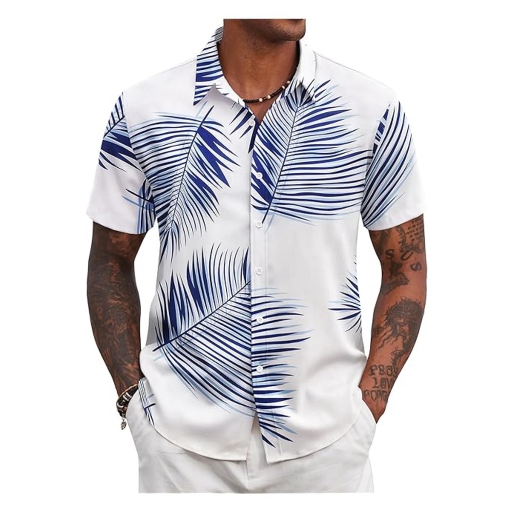 Men's Blue Palm Leaf Print Shirt